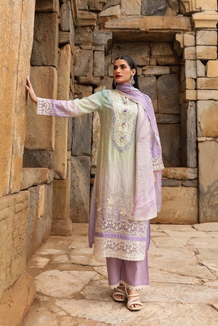 Green Cotton Straight Kurta with Pant and Dupatta