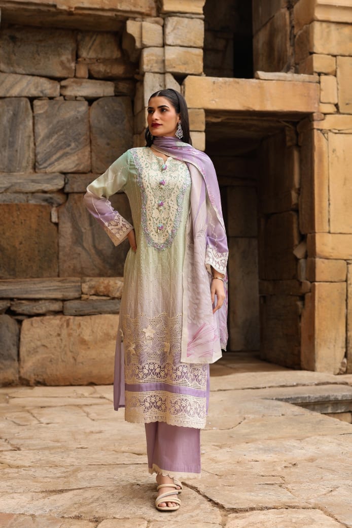 Green Cotton Straight Kurta with Pant and Dupatta