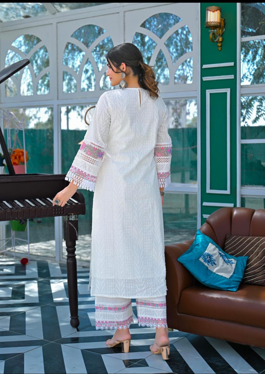 White Handwork Cotton Suit