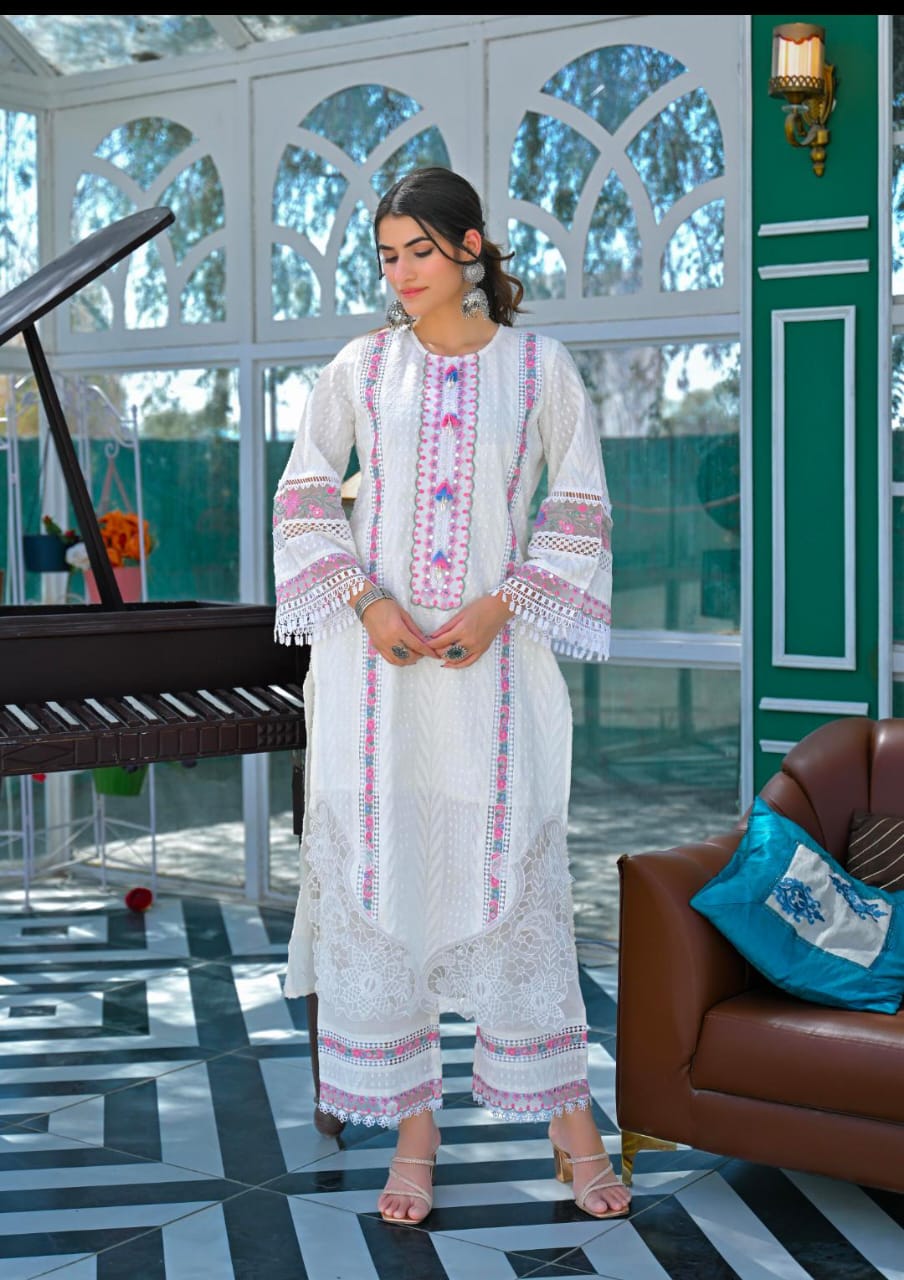 White Handwork Cotton Suit