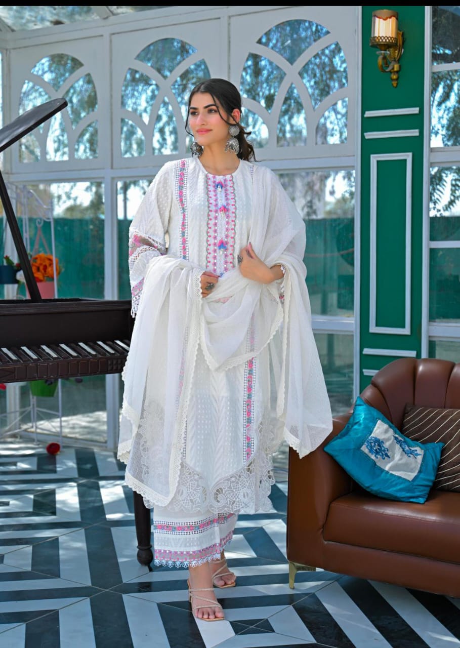White Handwork Cotton Suit