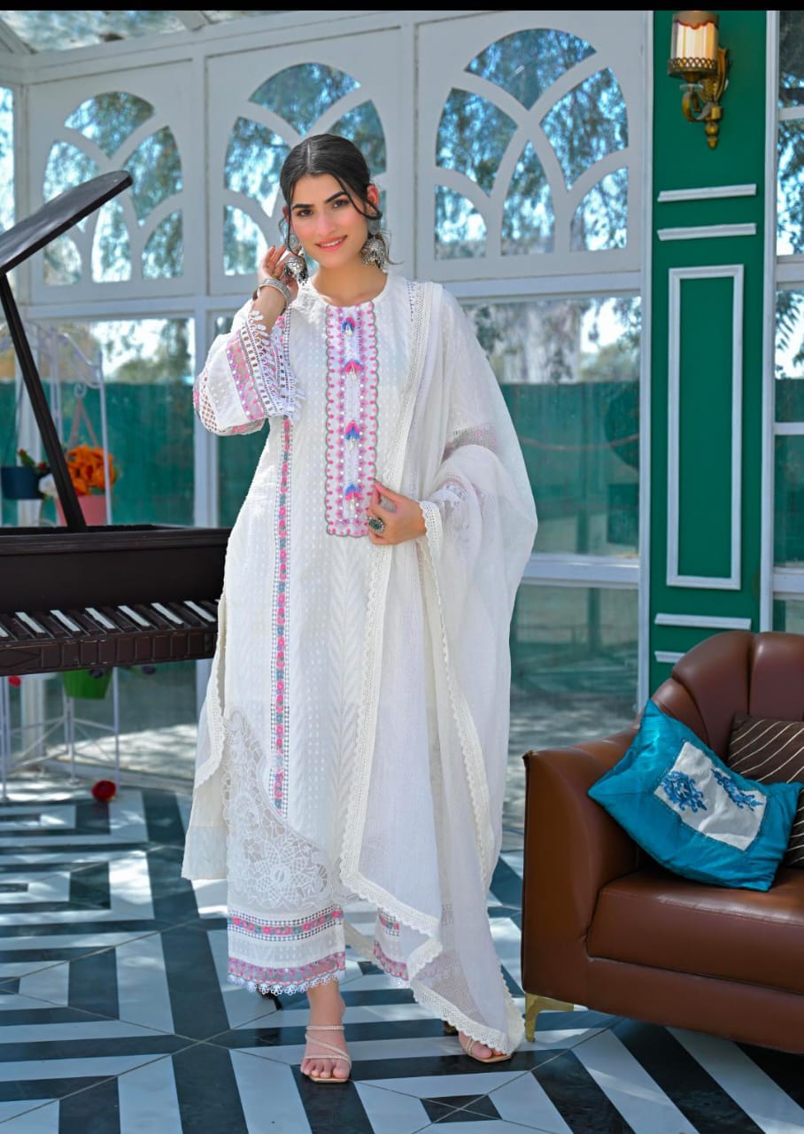 White Handwork Cotton Suit