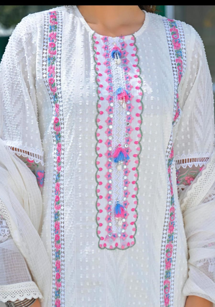 White Handwork Cotton Suit