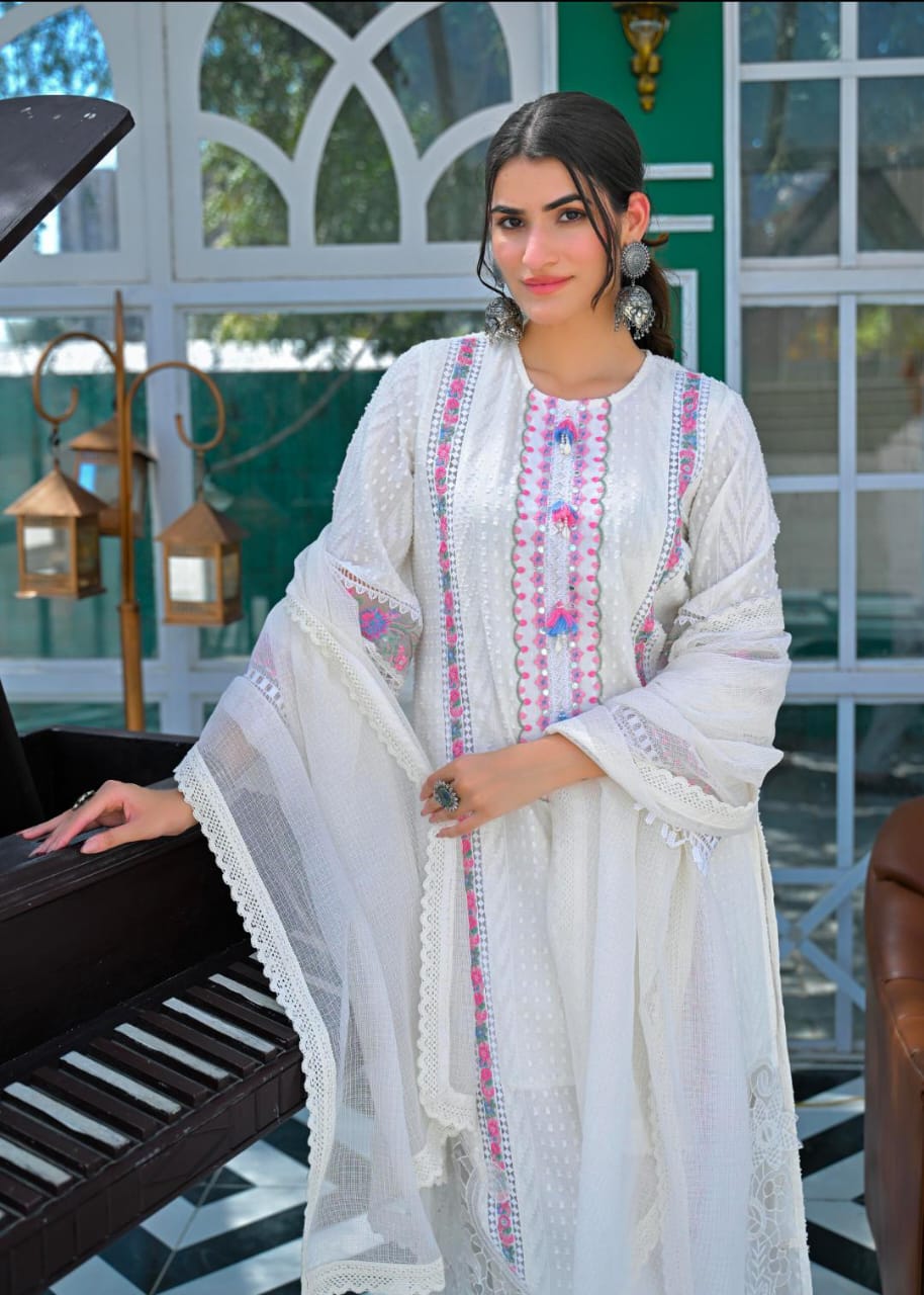 White Handwork Cotton Suit