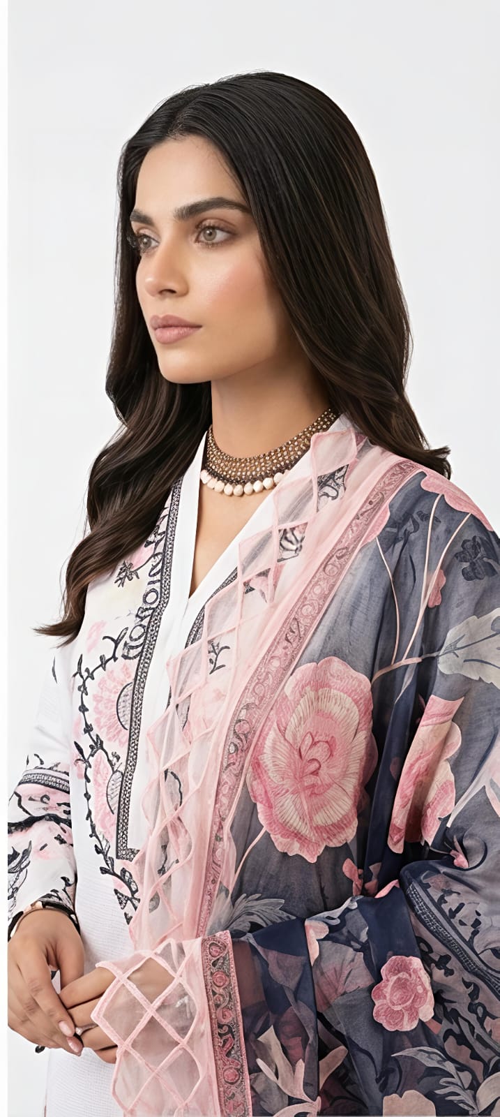 Designer Glass Tissue Suit with Resham & Appliqué Work