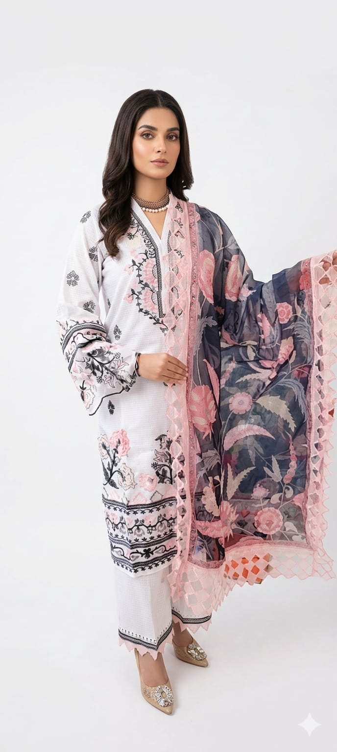 Designer Glass Tissue Suit with Resham & Appliqué Work