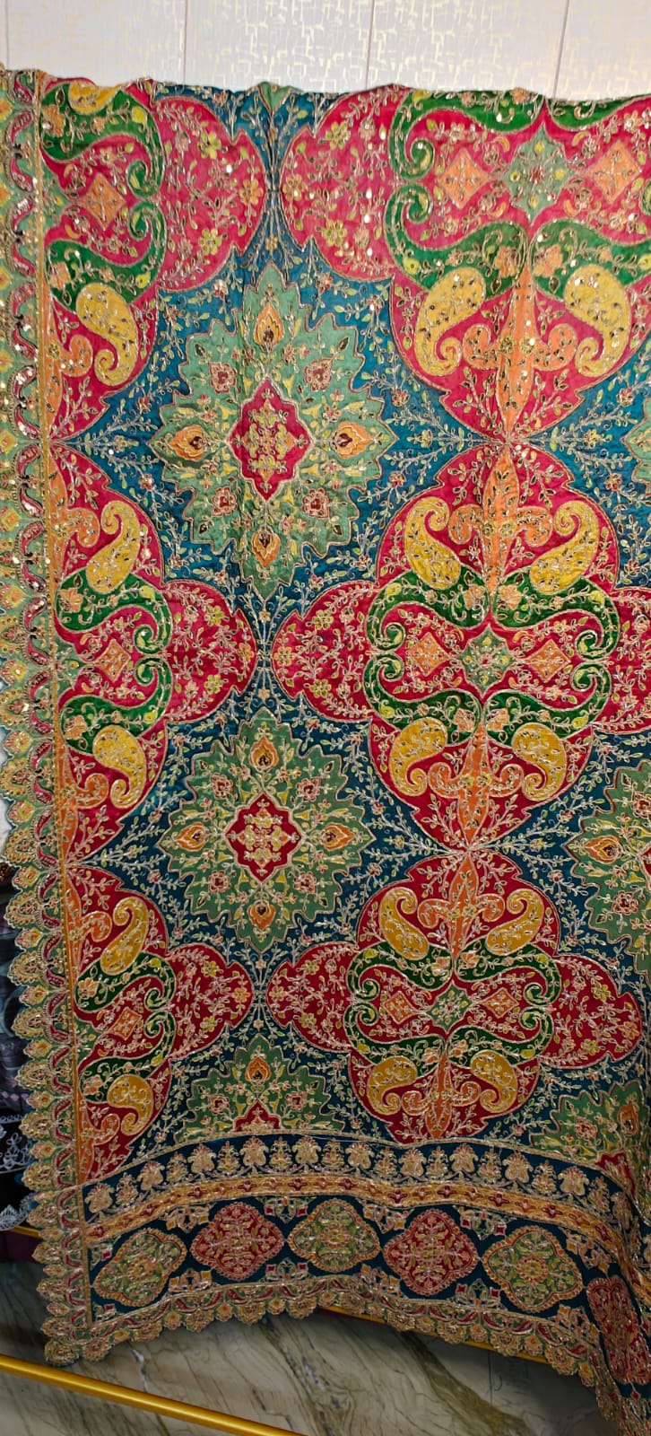 Elegant Cream with Gold Dola Silk Anarkali