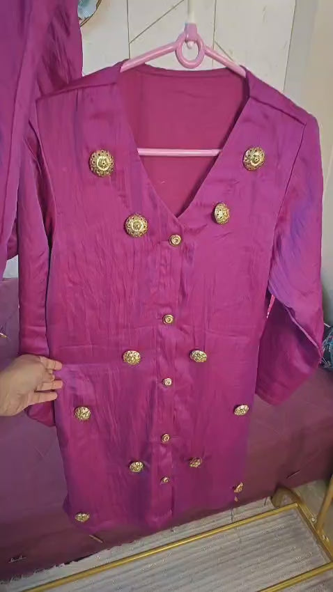 Front-Button Jacket & Farshi Salwar Set with Gold Detailing